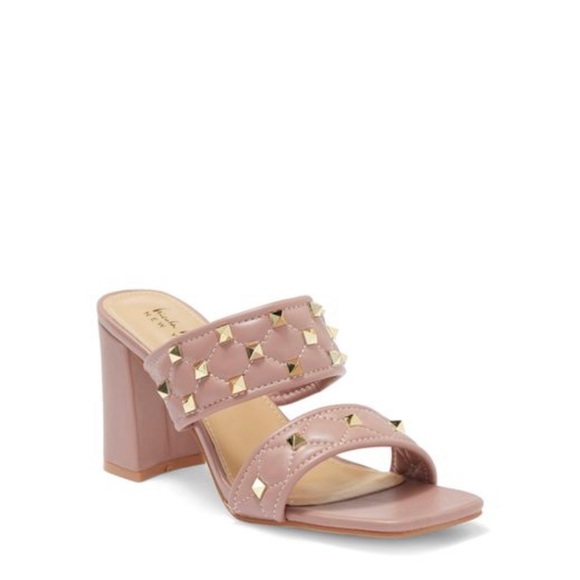 NICOLE MILLER Block Square-toe Studded Heel In Blush - Picture 10 of 11